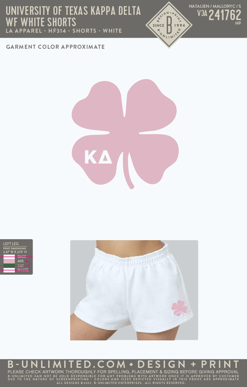 University of Texas Kappa Delta - WF White Shorts - LA Apparel - HF-31 –  B-Unlimited Custom Apparel Shop