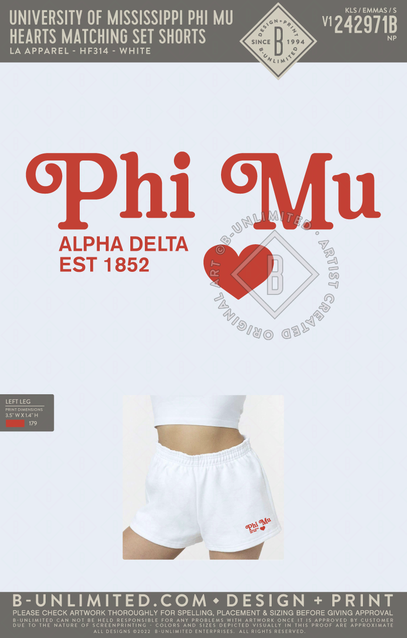 University of Mississippi Phi Mu - Hearts Matching Set (Shorts) - LA A –  B-Unlimited Custom Apparel Shop