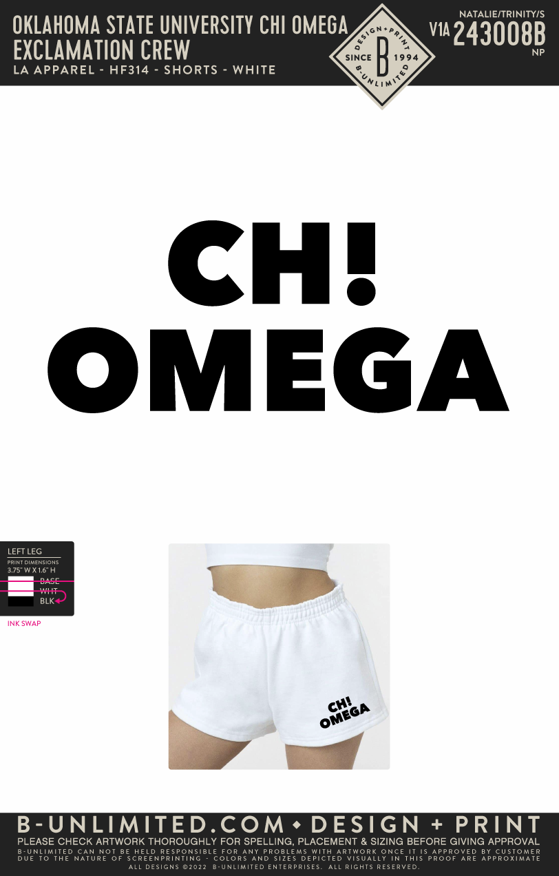 Oklahoma State University Chi Omega - Exclamation Shorts - LA Apparel –  B-Unlimited Custom Apparel Shop