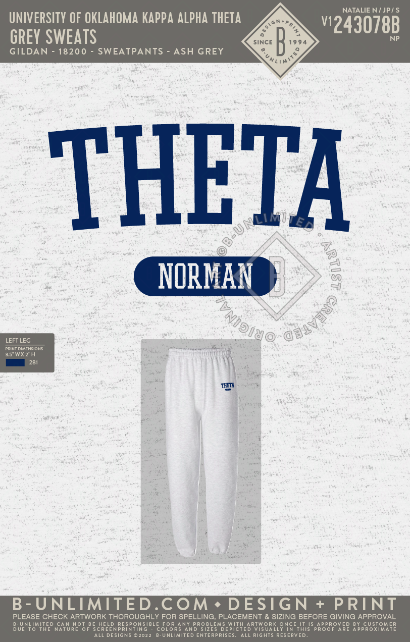 University of Oklahoma Kappa Alpha Theta Grey Sweats Gildan
