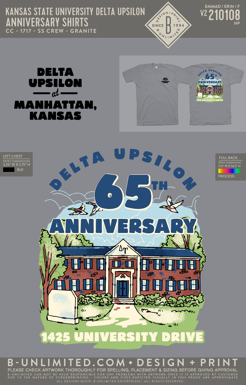 Kansas State University Delta Upsilon - Anniversary Shirts - Granite
