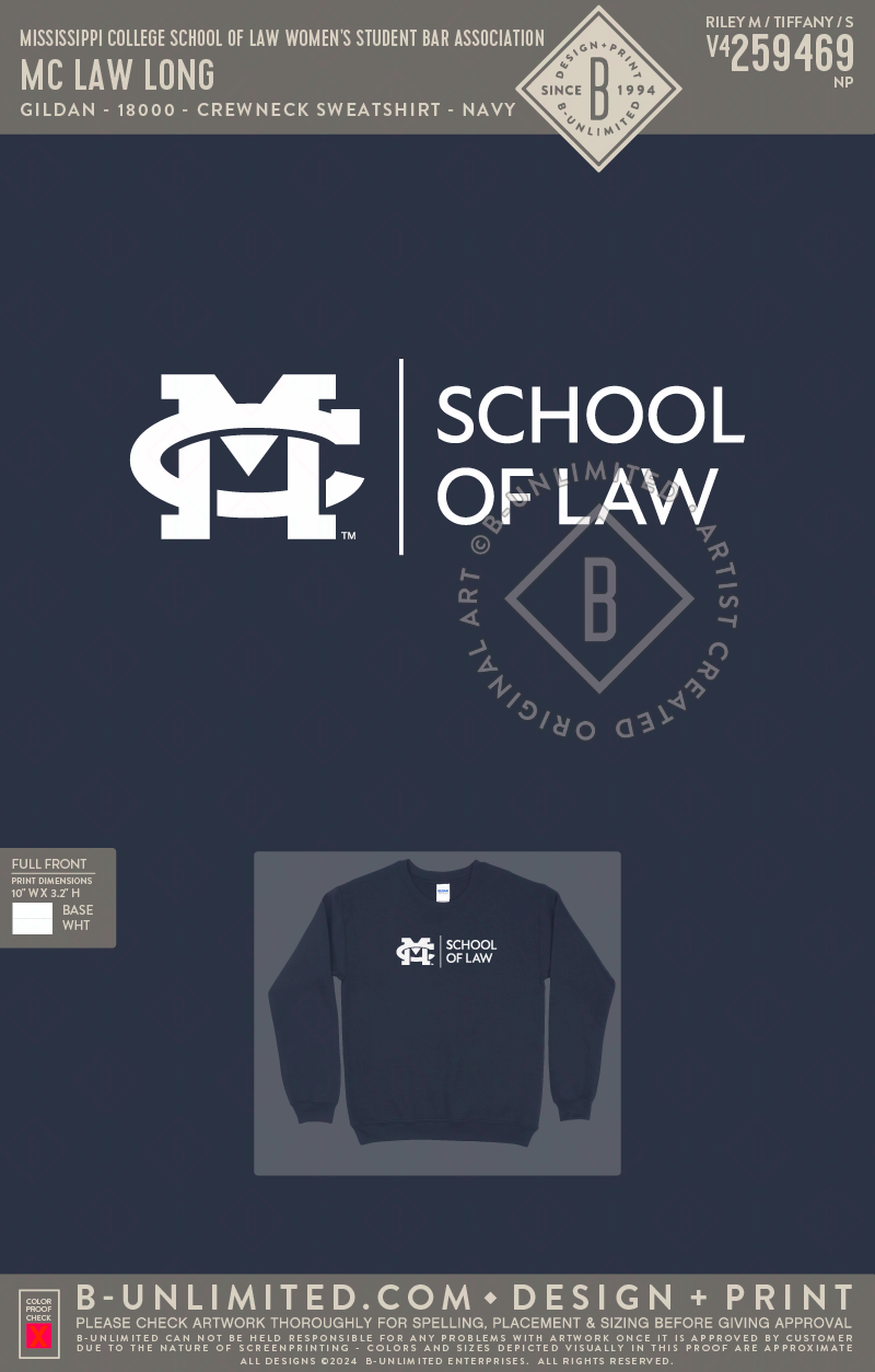 Mississippi College School of Law Women's Student Bar Association - MC Law Long - Gildan - 18000 - Crewneck Sweatshirt - Navy