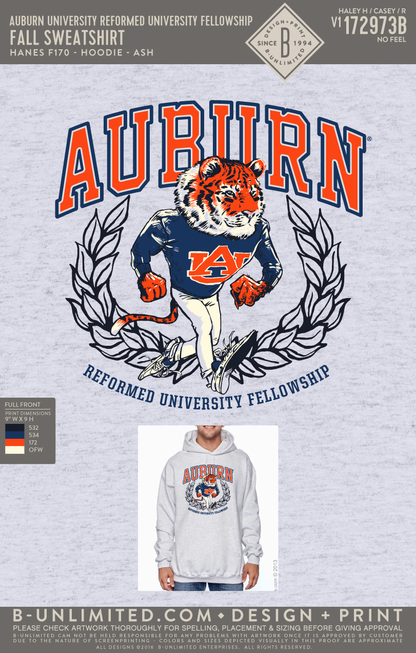 Auburn University Reformed University Fellowship - RO2 - Fall Sweatshirt - Hanes - F170 - Hoodie - Ash