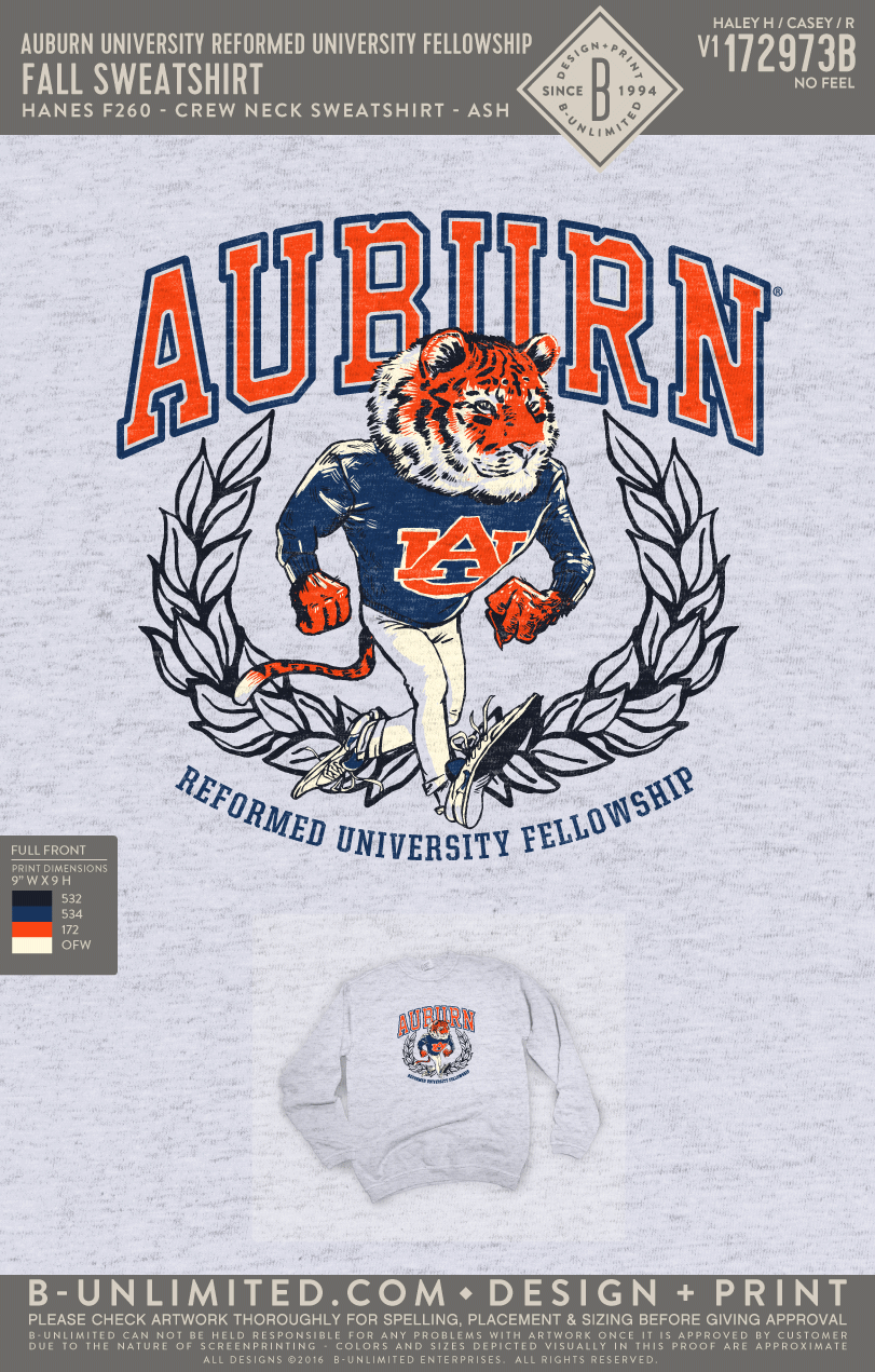 Auburn University Reformed University Fellowship - RO2 - Fall Sweatshirt - Hanes - F260 - Sweatshirt - Ash