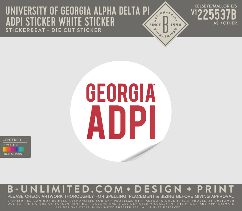 UGA ADPI - ADPi Sticker White Sticker - Sticker Beat - 3x3 Circle Sticker - White