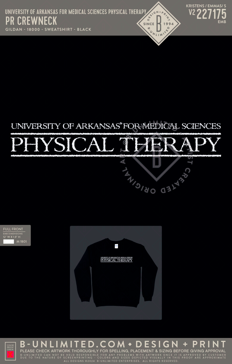 University of Arkansas for Medical Sciences Physical Therapy - PR Crewneck - Gildan - 18000 - Crewneck Sweatshirt - Black