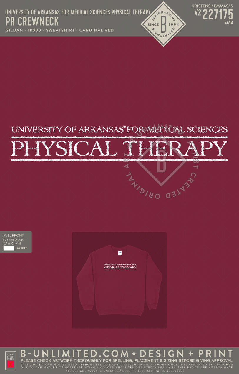 University of Arkansas for Medical Sciences Physical Therapy - PR Crewneck - Gildan - 18000 - Crewneck Sweatshirt - Cardinal Red