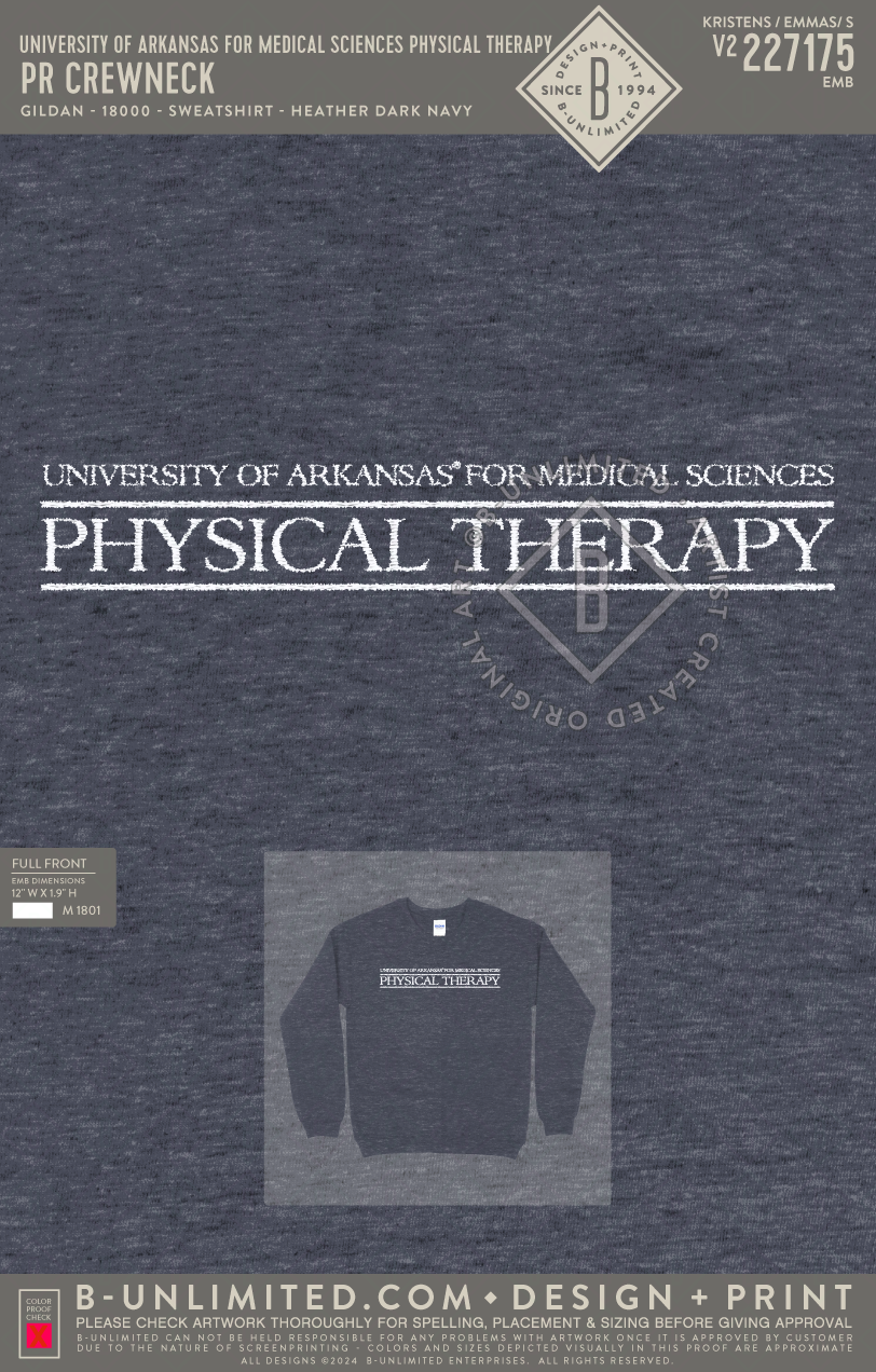 University of Arkansas for Medical Sciences Physical Therapy - PR Crewneck - Gildan - 18000 - Crewneck Sweatshirt - Heather Sport Dark Navy