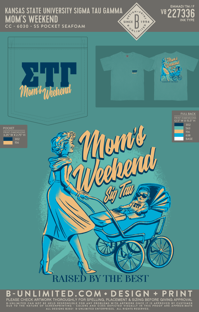 Kansas State University Sigma Tau Gamma - Mom's Weekend - CC - 6030 - SS Pocket - Seafoam