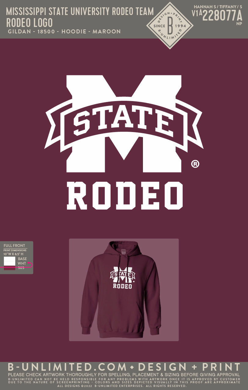 Mississippi State University Rodeo Team - Rodeo Logo - Gildan - 18500 - Hoodie - Maroon