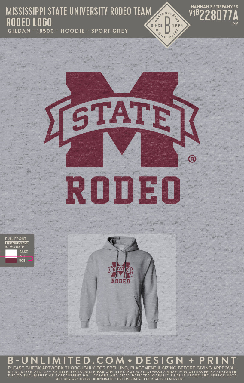 Mississippi State University Rodeo Team - Rodeo Logo - Gildan - 18500 - Hoodie - Sport Grey
