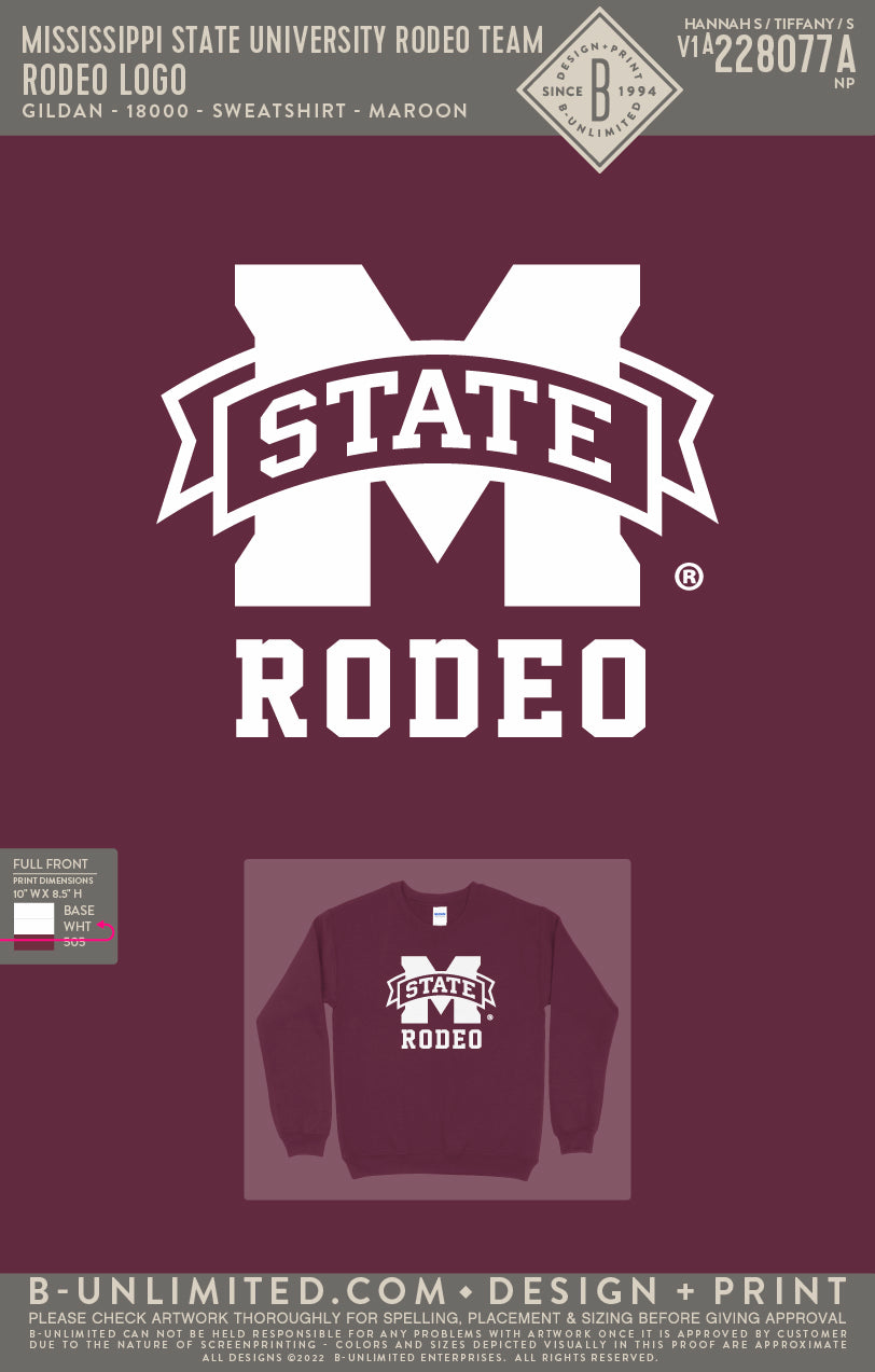 Mississippi State University Rodeo Team - Rodeo Logo - Gildan - 18000 - Crewneck Sweatshirt - Maroon
