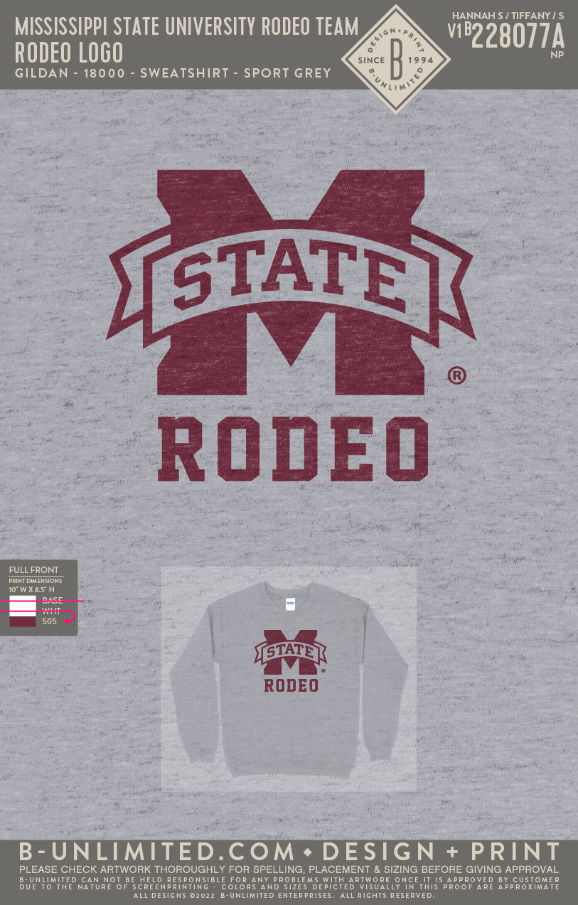 Mississippi State University Rodeo Team - Rodeo Logo - Gildan - 18000 - Crewneck Sweatshirt - Sport Grey