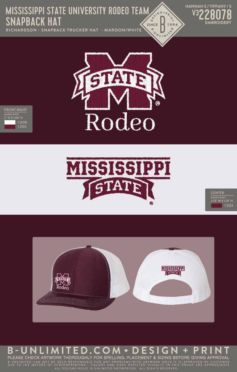 Mississippi State University Rodeo Team - Snapback Hat - Richardson - 112 - Snapback Trucker Hat - Maroon/White