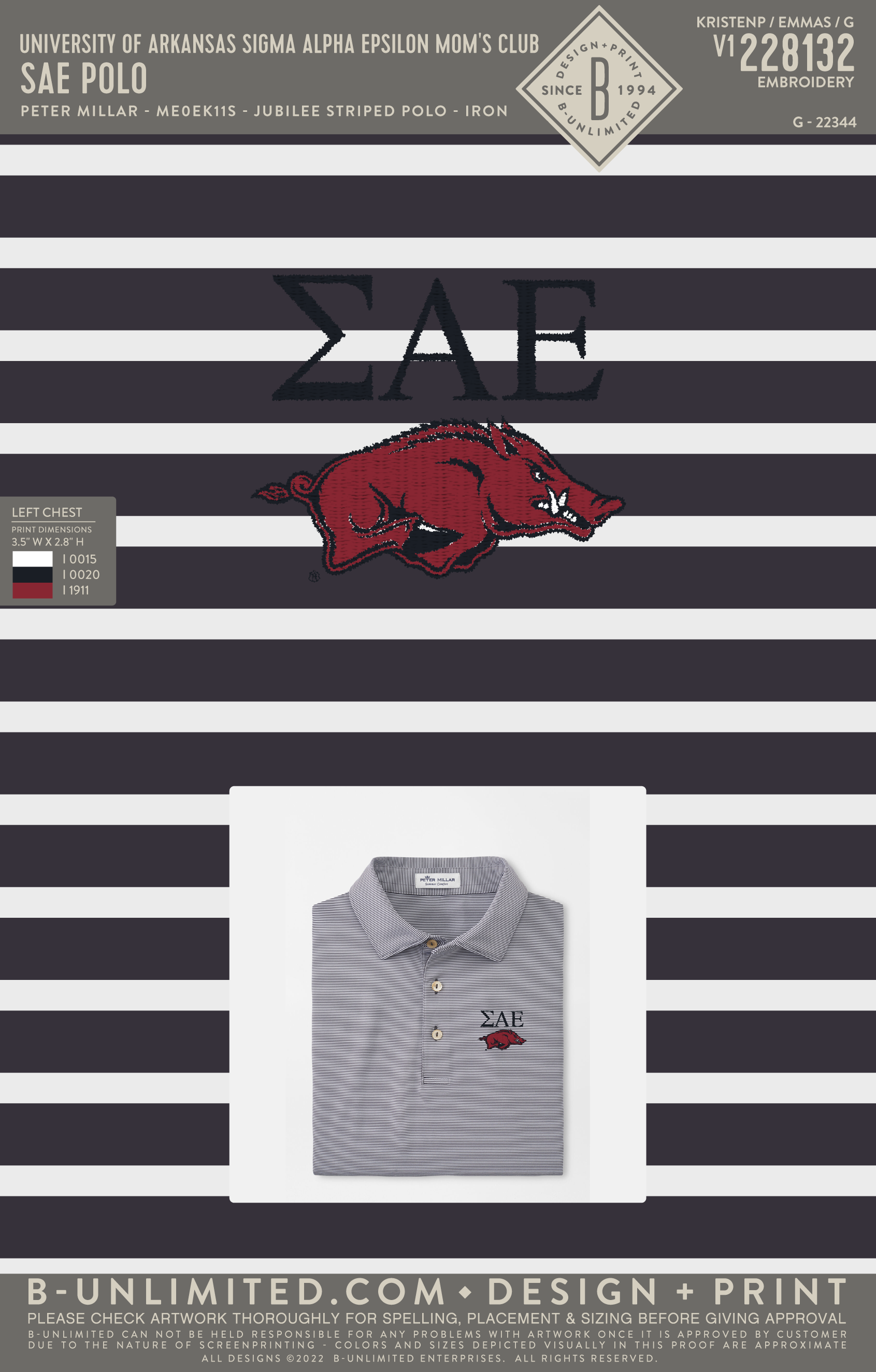 University of Arkansas Sigma Alpha Epsilon Mom's Club - SAE Polo - Peter Millar - MEOEK11S - Jubilee Striped Polo - Iron