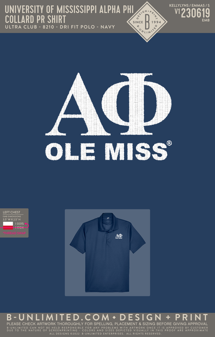 University of Mississippi Alpha Phi collard pr shirt Ultra Club