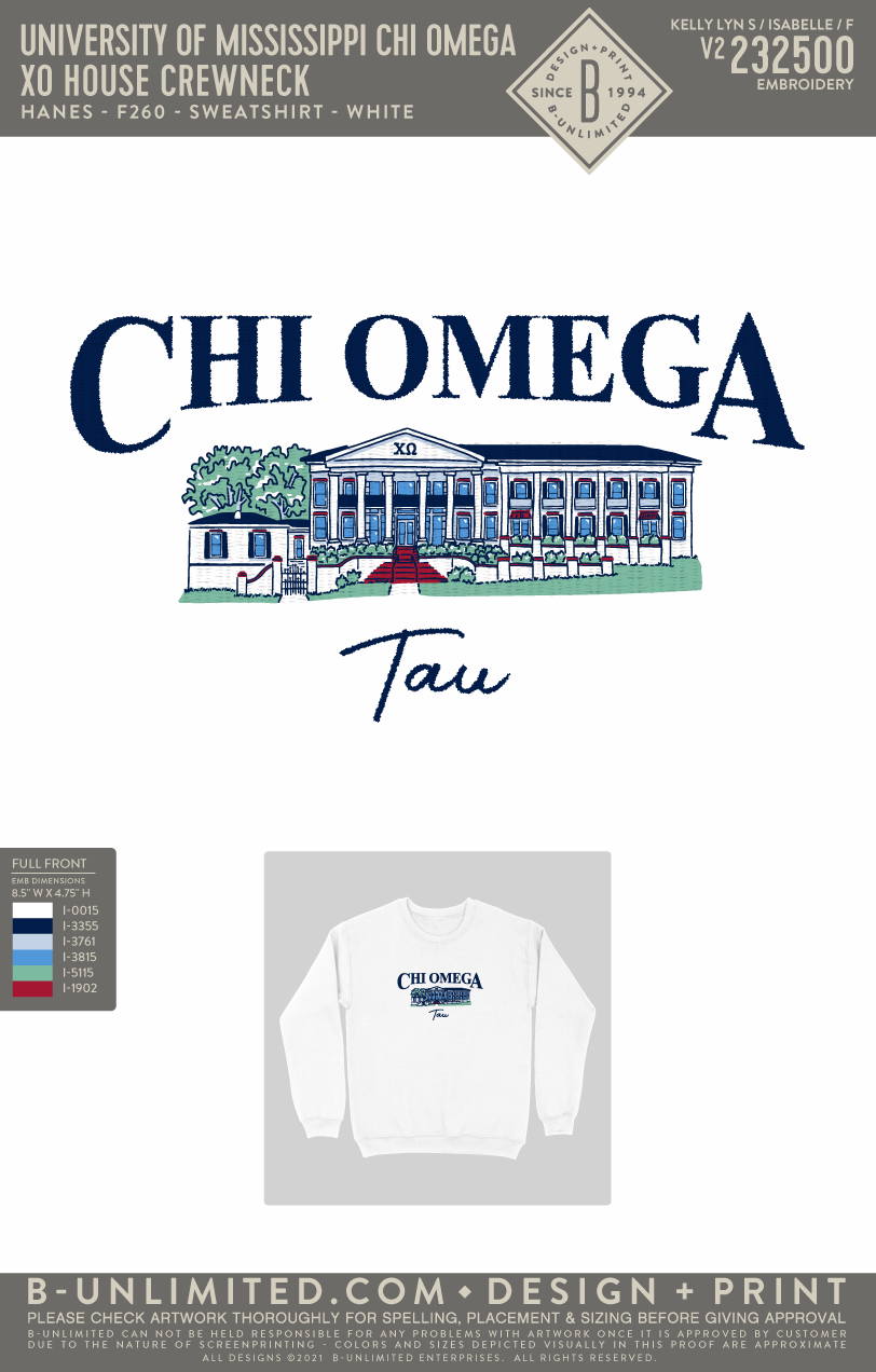 University of Mississippi Chi Omega - XO House Crewneck - Hanes - F260 - Sweatshirt - White