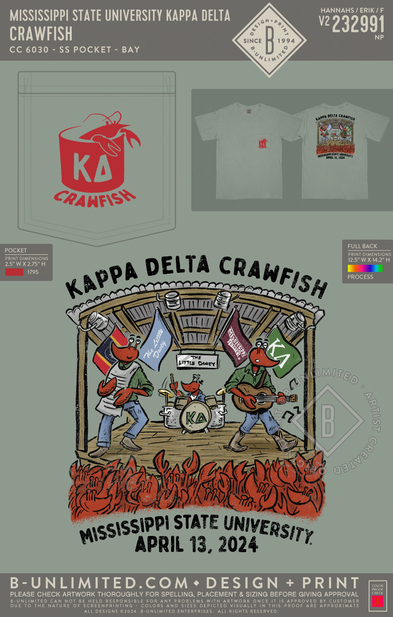 Mississippi State University Kappa Delta - Crawfish (72hoursale24) - CC - 6030 - SS Pocket - Bay