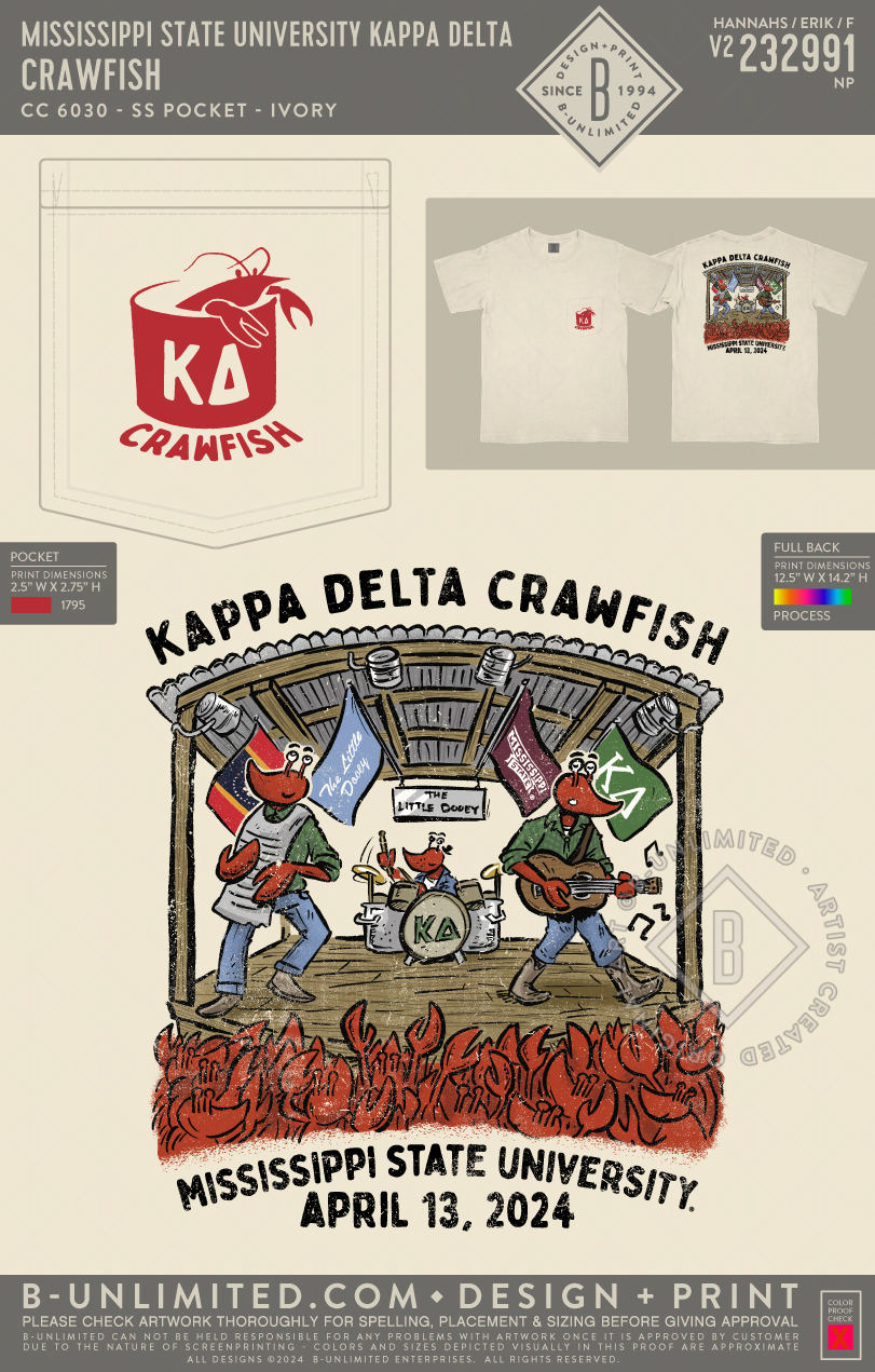 Mississippi State University Kappa Delta - Crawfish - CC - 6030 - SS Pocket - Ivory