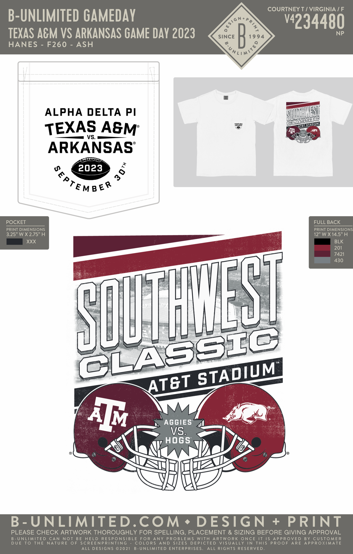 B-Unlimited Game Day - Texas A&M ADPi T-Shirt - Texas A&M vs Arkansas Game Day 2023