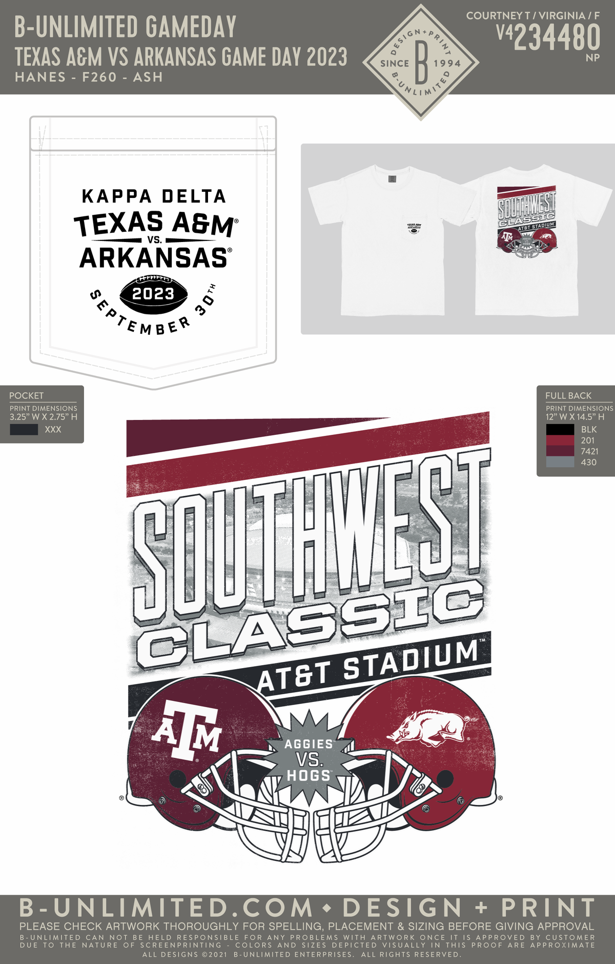 B-Unlimited Game Day - Texas A&M KD T-Shirt - Texas A&M vs Arkansas Game Day 2023