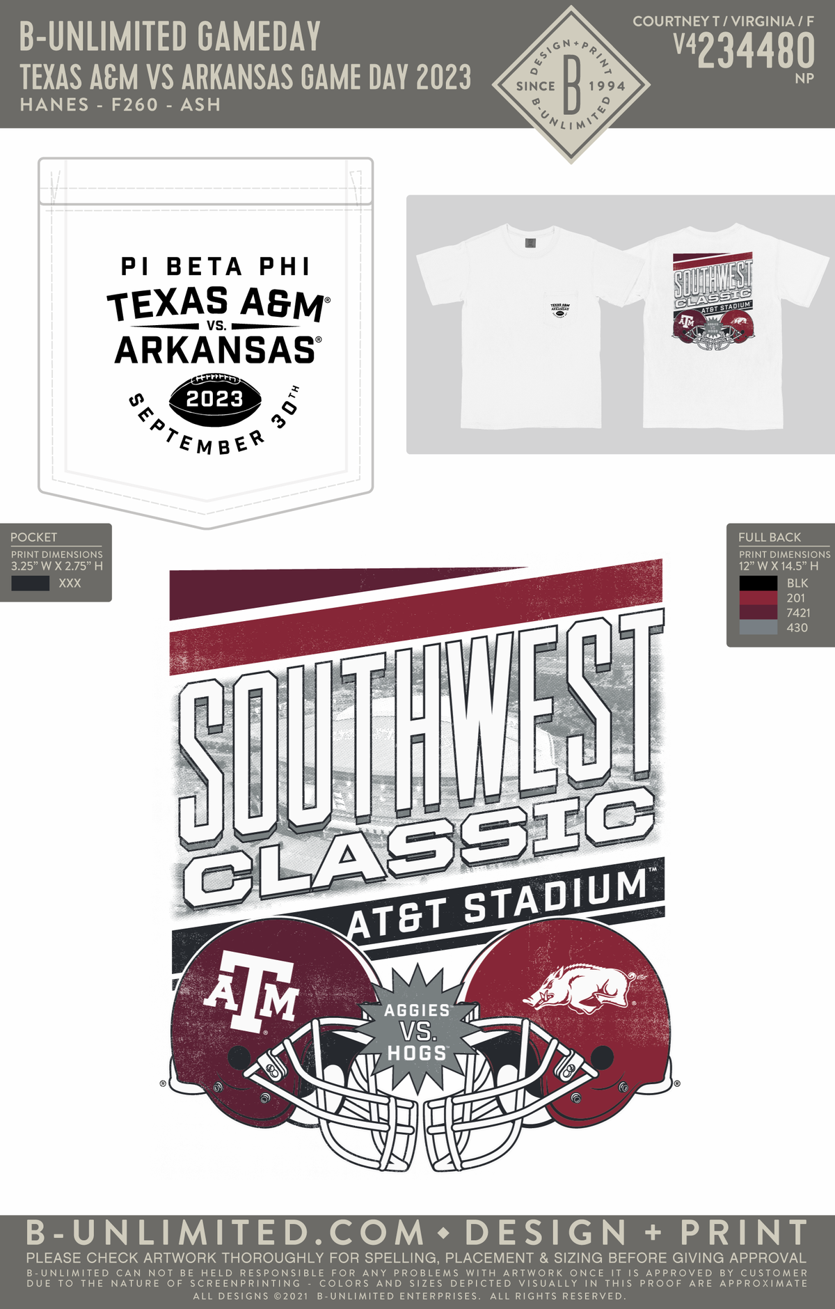 B-Unlimited Game Day - Texas A&M Pi Phi T-Shirt - Texas A&M vs Arkansas Game Day 2023