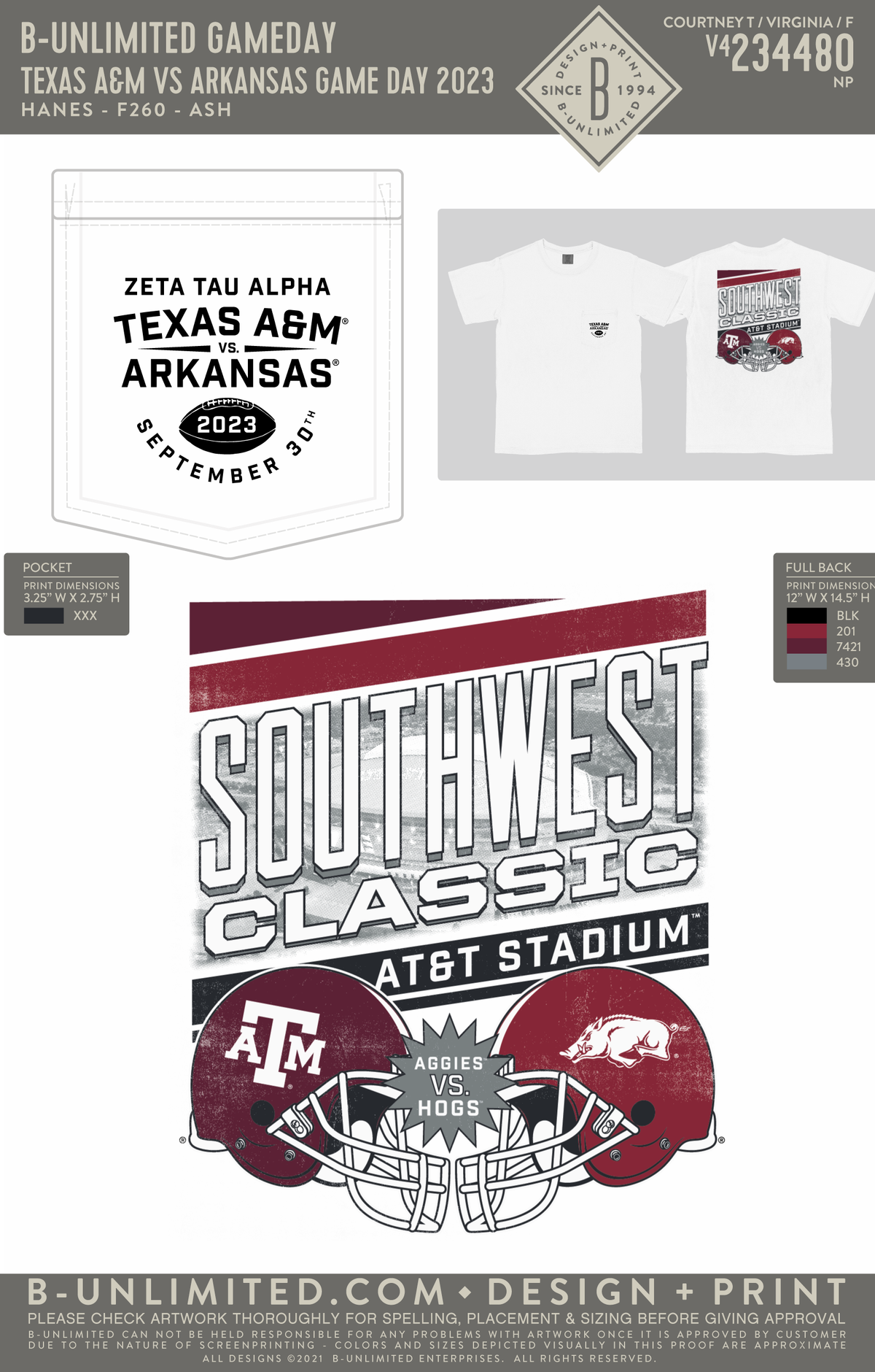 B-Unlimited Game Day - Texas A&M ZTA T-Shirt - Texas A&M vs Arkansas Game Day 2023