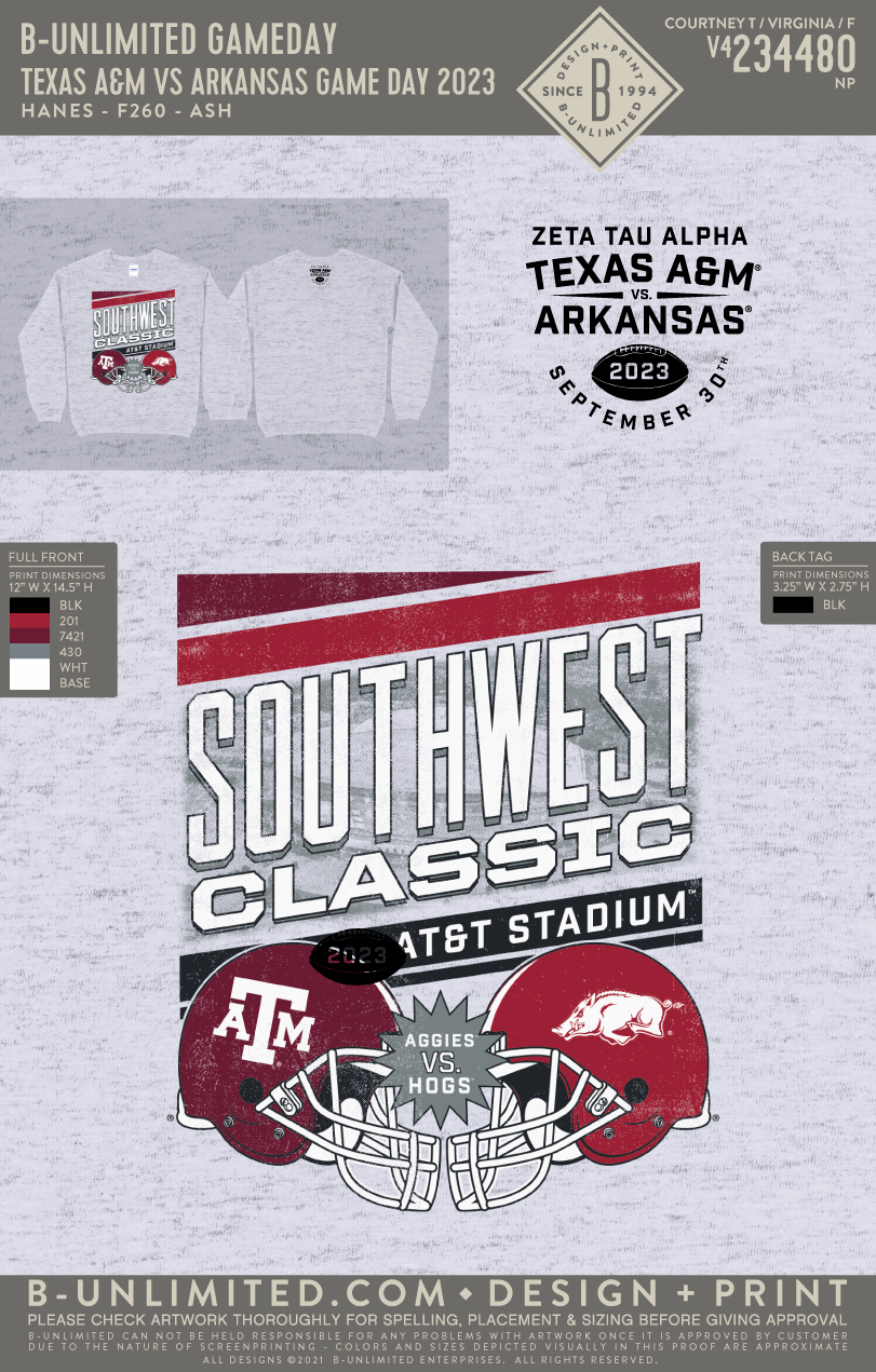 B-Unlimited Game Day - Arkansas ZTA Sweatshirt - Texas A&M vs Arkansas Game Day 2023