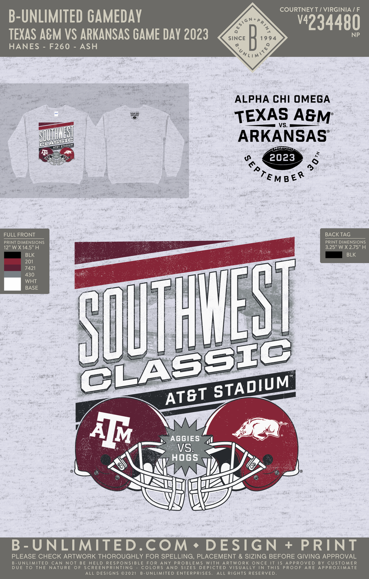 B-Unlimited Game Day - Arkansas AXO Sweatshirt - Texas A&M vs Arkansas Game Day 2023