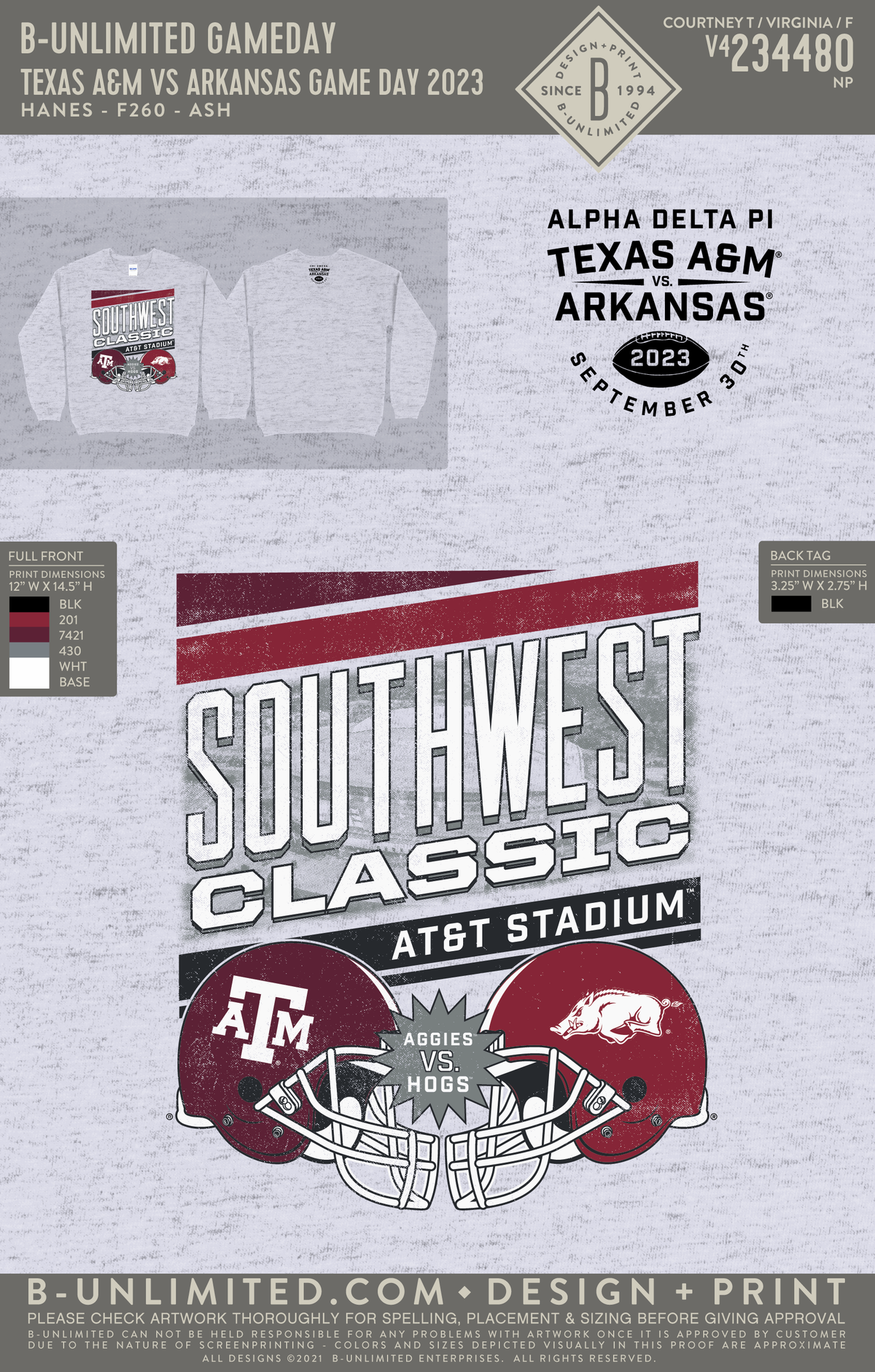 B-Unlimited Game Day - Texas A&M ADPi Sweatshirt - Texas A&M vs Arkansas Game Day 2023