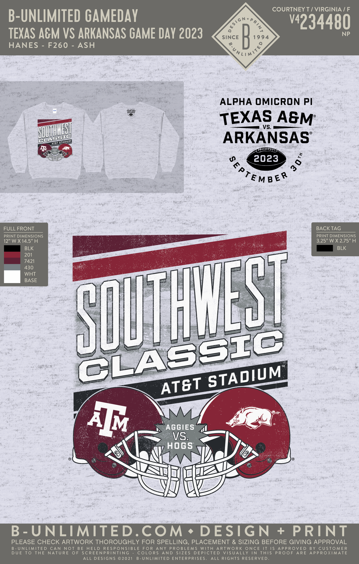 B-Unlimited Game Day - Texas A&M AOPi Sweatshirt - Texas A&M vs Arkansas Game Day 2023