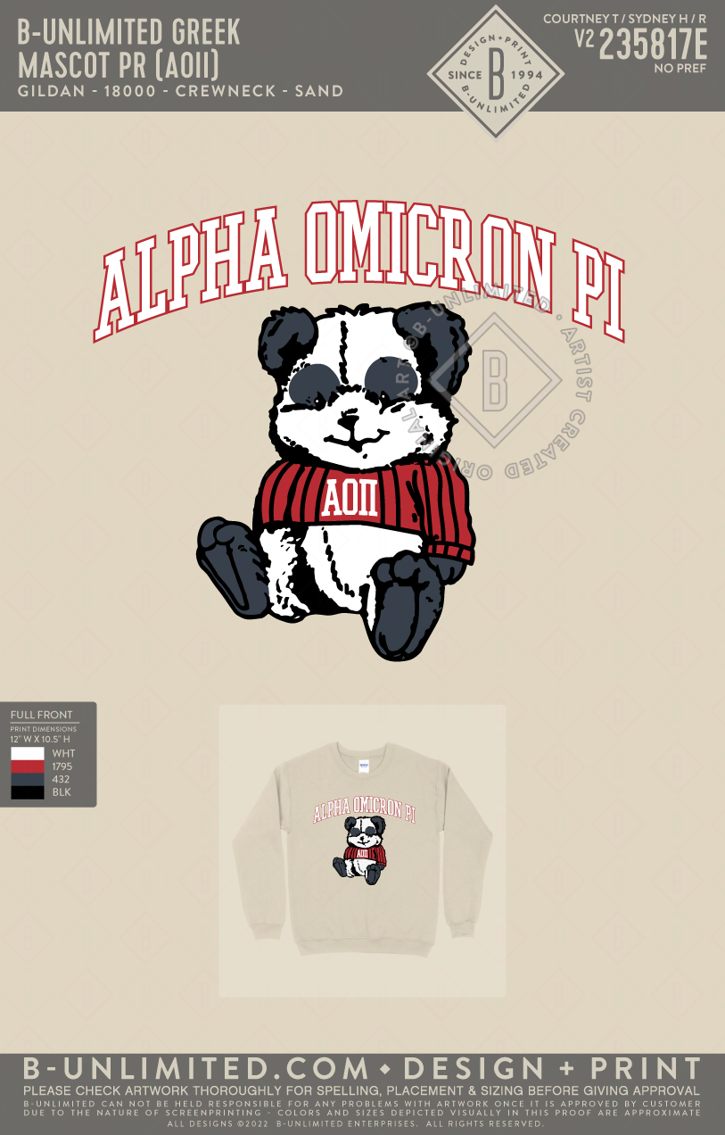 B-Unlimited Greek - Mascot PR (AOII) (72hoursale24) - Gildan - 18000 - Crewneck Sweatshirt - Sand