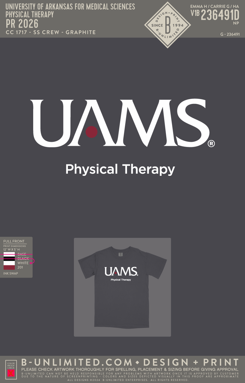University of Arkansas for Medical Sciences Physical Therapy - PR 2026 - CC - 1717 - SS Crew - Graphite