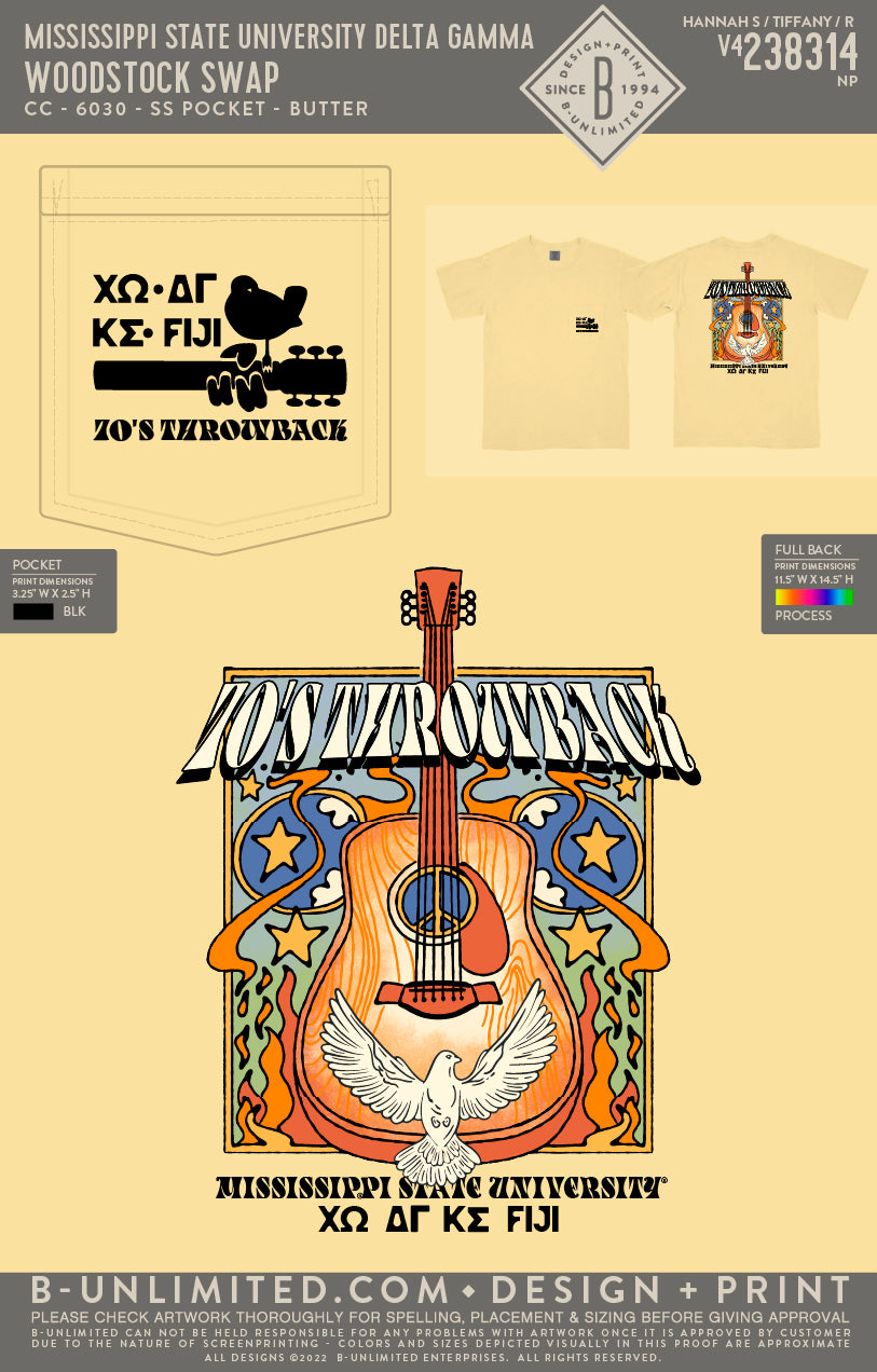 Mississippi State University Delta Gamma - Woodstock Swap - CC - 6030 - SS Pocket - Butter