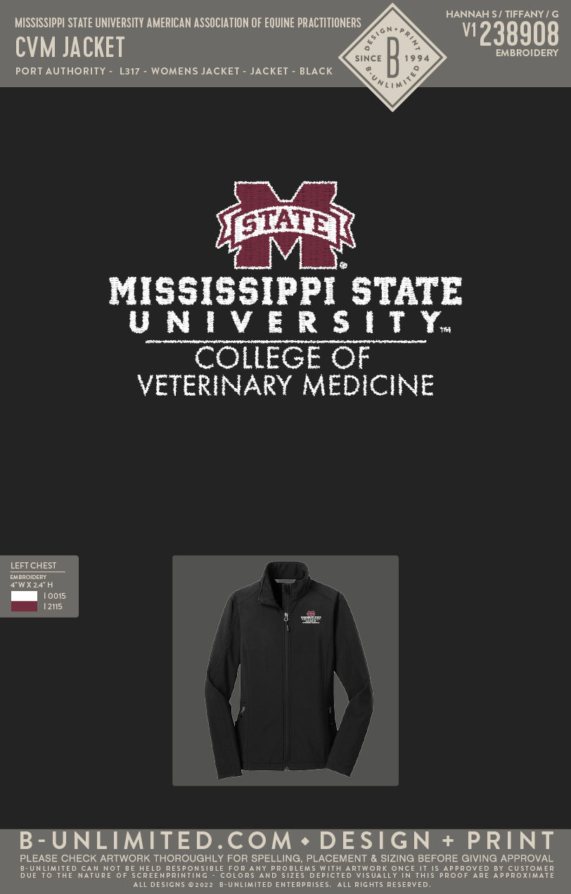 Mississippi State University American Association of Equine Practitioners - CVM Jacket - Port Authority - L317 - Womens Jacket - Black