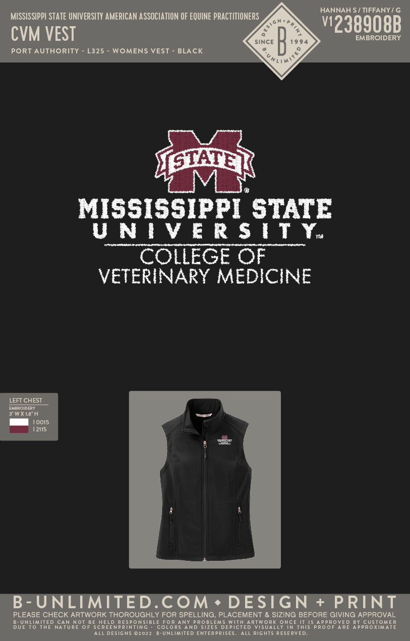 Mississippi State University American Association of Equine Practitioners - CVM Vest - Port Authority - L325 - Women's Soft Shell Vest - Black