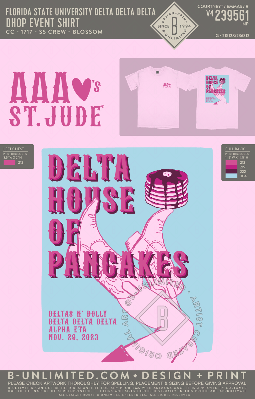 Florida State University Delta Delta Delta - DHOP Event Shirt - CC - 1717 - SS Crew - Blossom