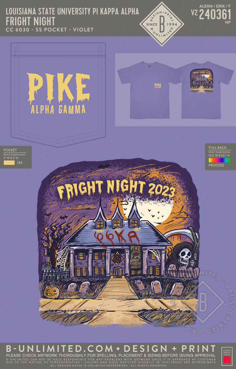 Louisiana State University Pi Kappa Alpha - Fright Night (72hoursale24) - CC - 6030 - SS Pocket - Violet