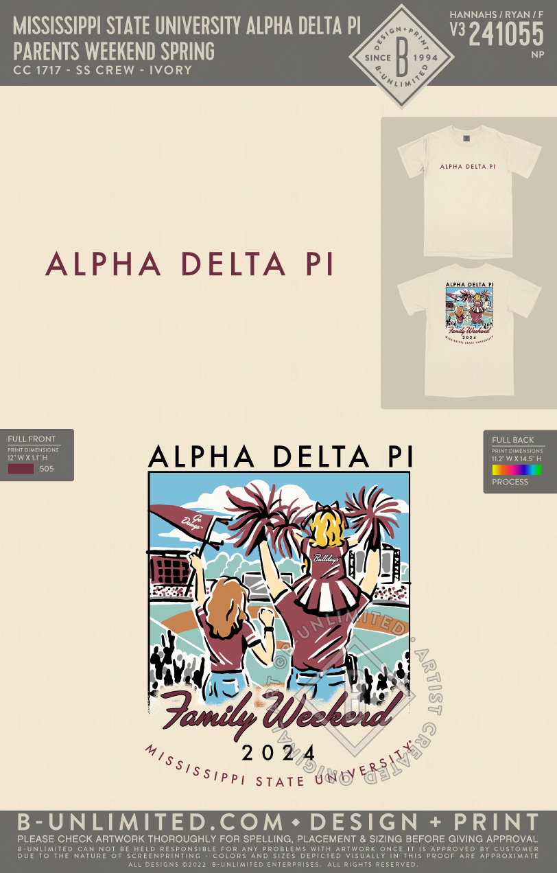 Mississippi State University Alpha Delta Pi - Parents Weekend Spring (72hoursale24) - CC - 1717 - SS Crew - Ivory