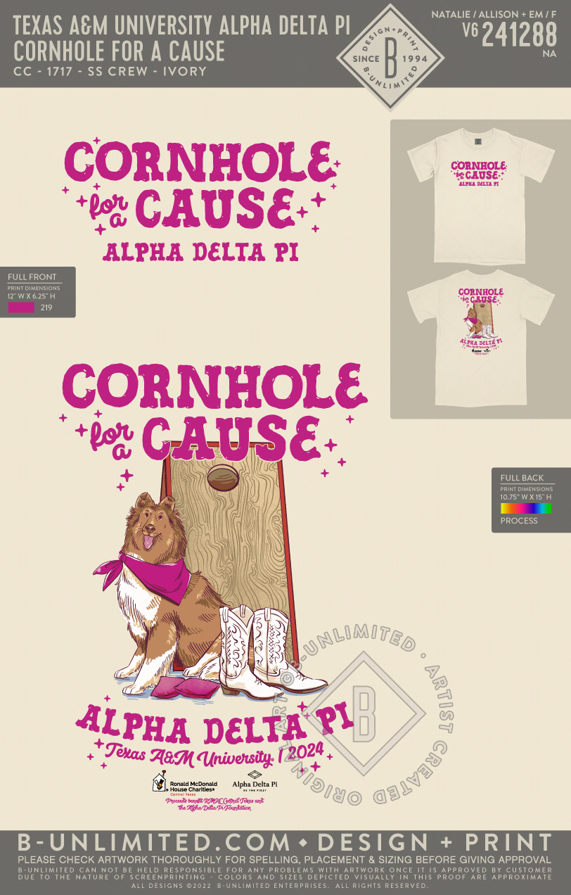 Texas A&M University Alpha Delta Pi - Cornhole for a Cause - CC - 1717 - SS Crew - Ivory