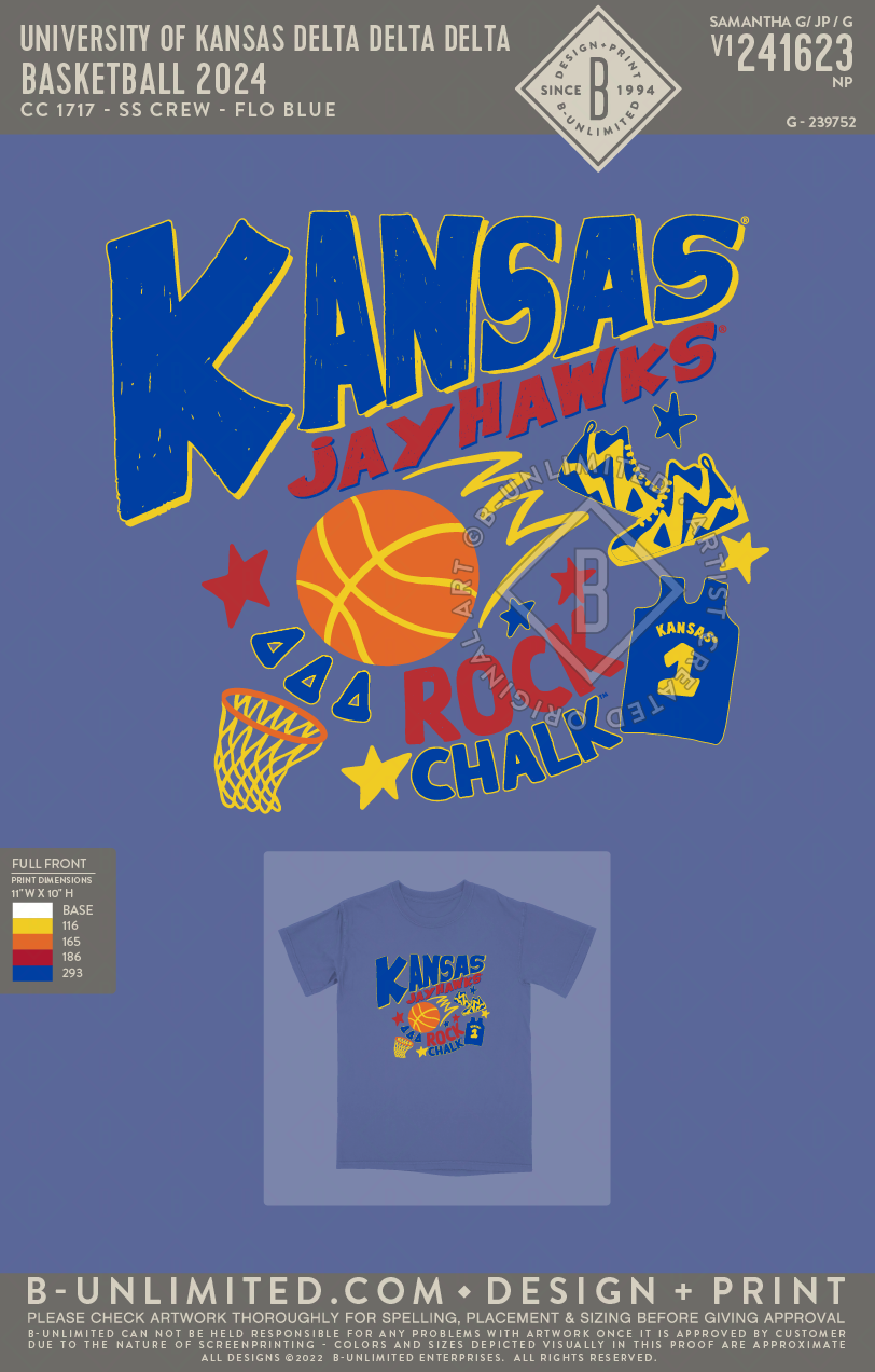 University of Kansas Delta Delta Delta - Basketball 2024 (72hoursale24) - CC - 1717 - SS Crew - Flo Blue