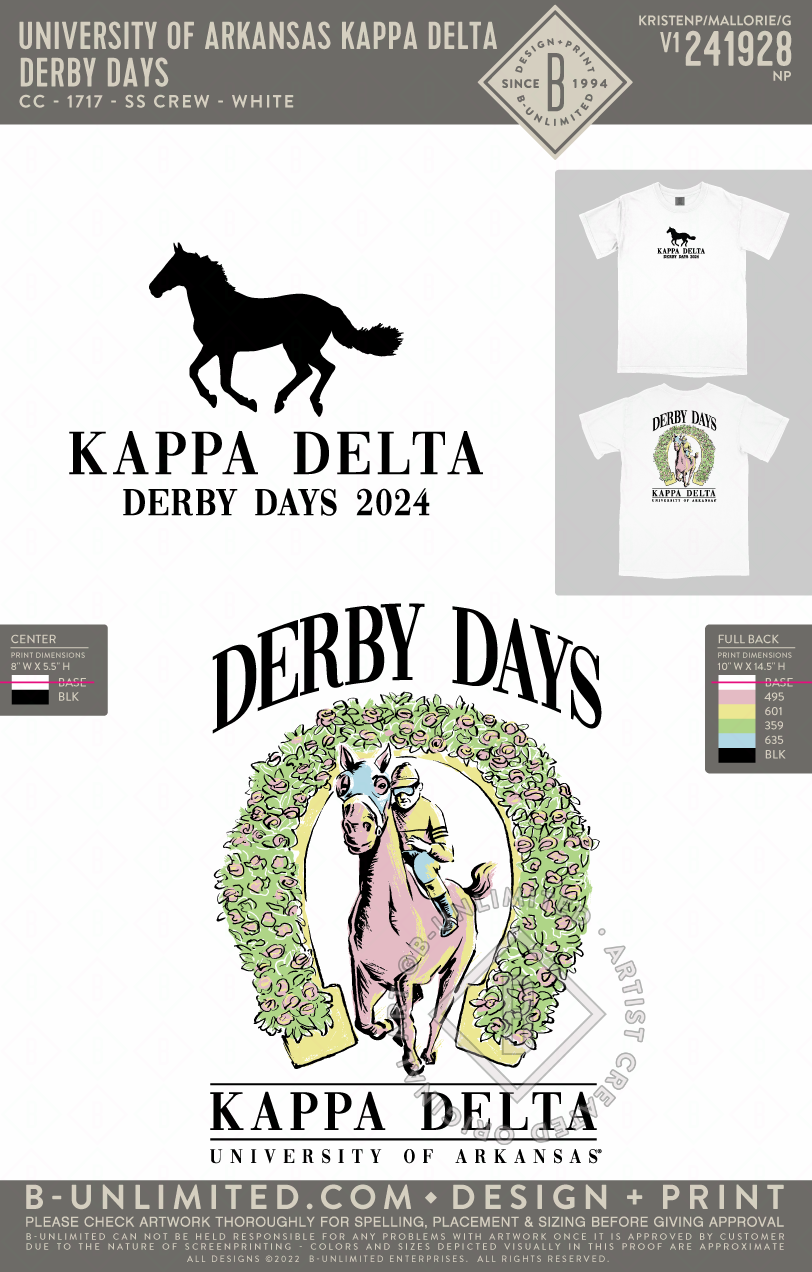 University of Arkansas Kappa Delta - Derby Days - CC - 1717 - SS Crew - White