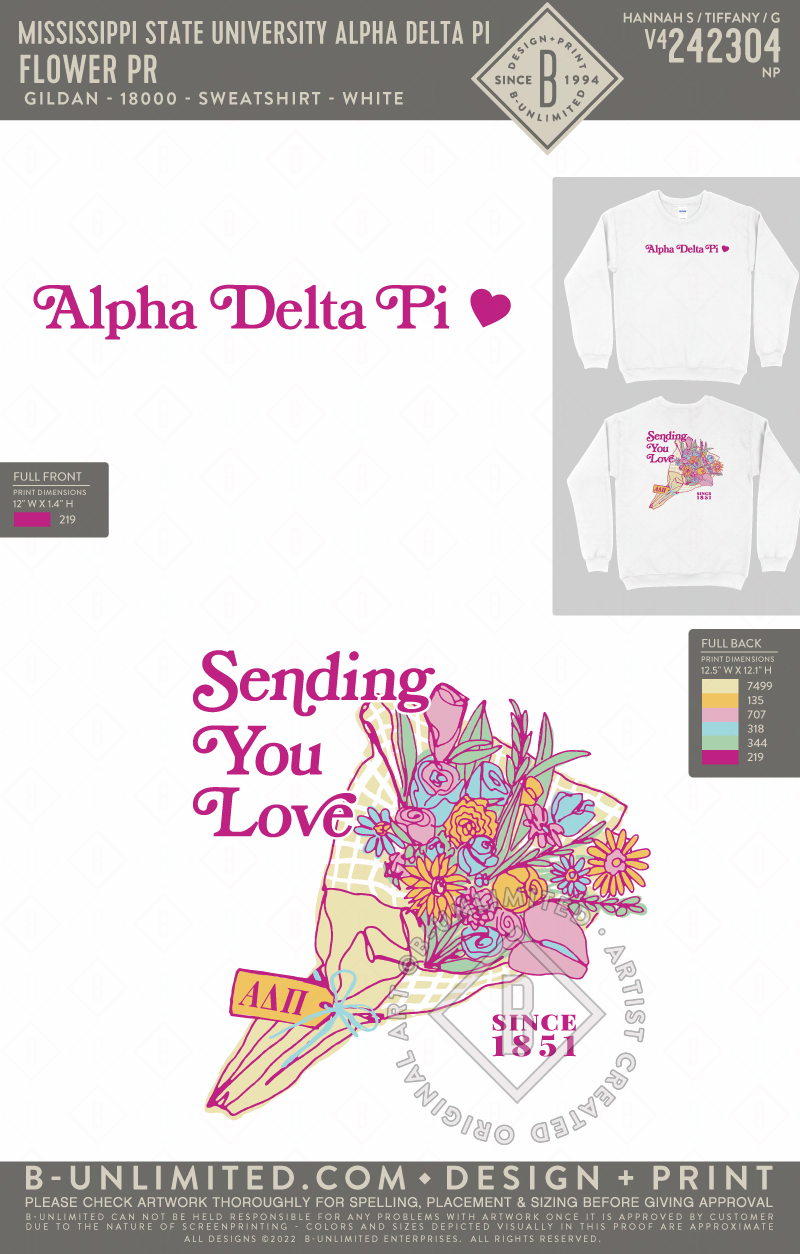 Mississippi State University Alpha Delta Pi - Flower PR (72hoursale24) - Gildan - 18000 - Crewneck Sweatshirt - White