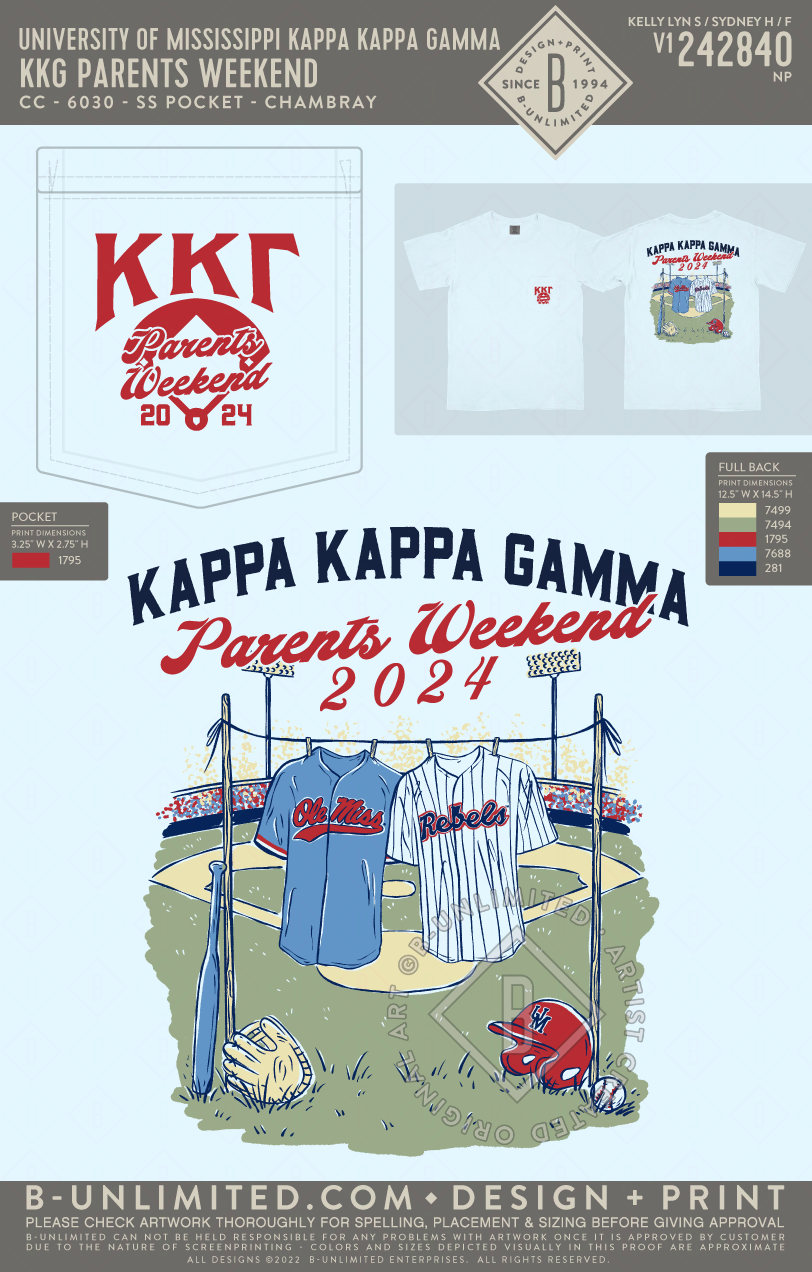 University of Mississippi Kappa Kappa Gamma - KKG Parents Weekend (72hoursale24) - CC - 6030 - SS Pocket - Chambray