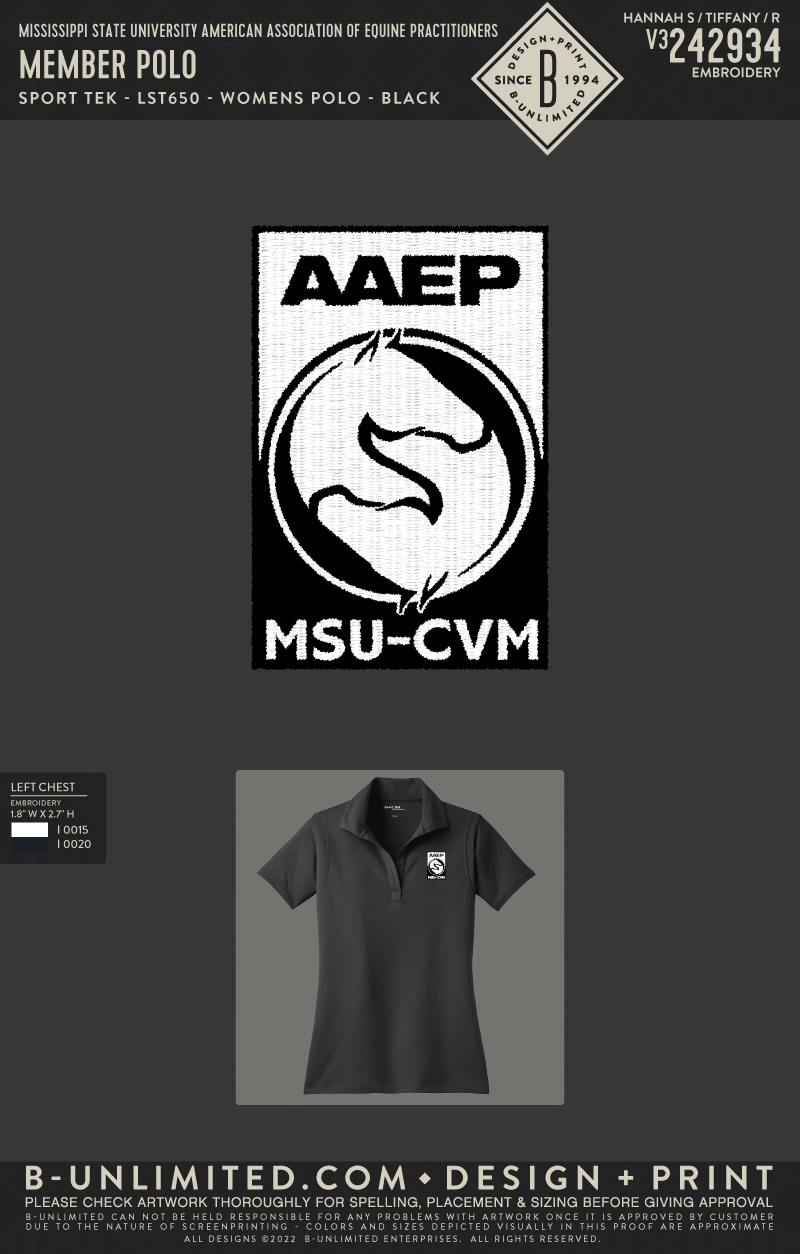 Mississippi State University American Association of Equine Practitioners - Member Polo (Womens) - Sport Tek - LST650 - Ladies Polo - Black