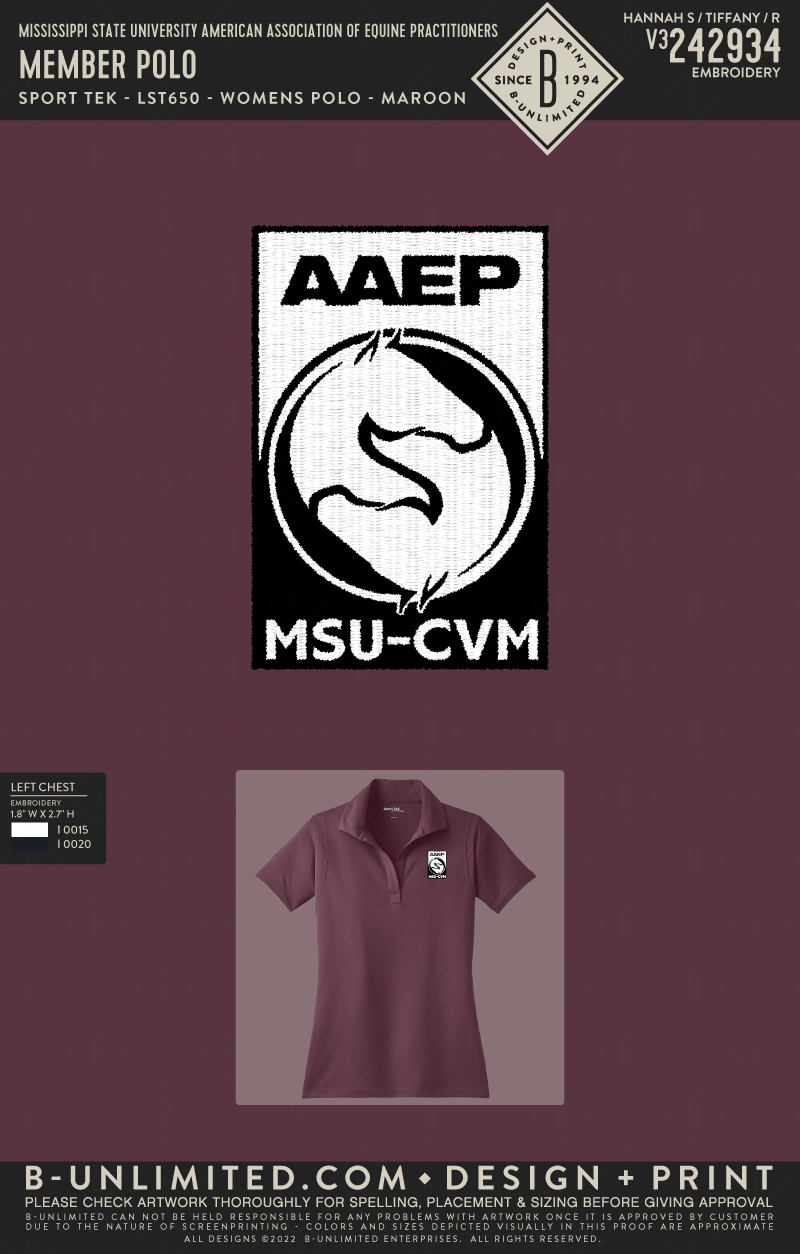 Mississippi State University American Association of Equine Practitioners - Member Polo (Womens) - Sport Tek - LST650 - Ladies Polo - Maroon