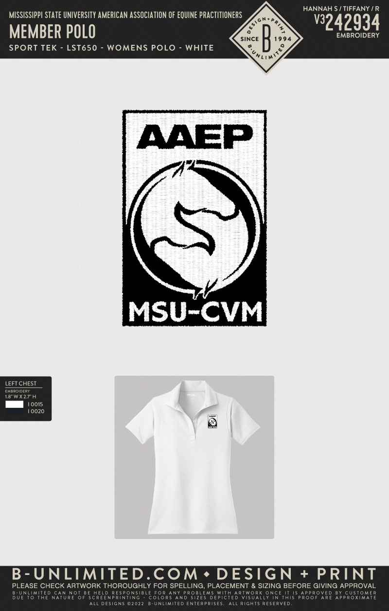 Mississippi State University American Association of Equine Practitioners - Member Polo (Womens) - Sport Tek - LST650 - Ladies Polo - White