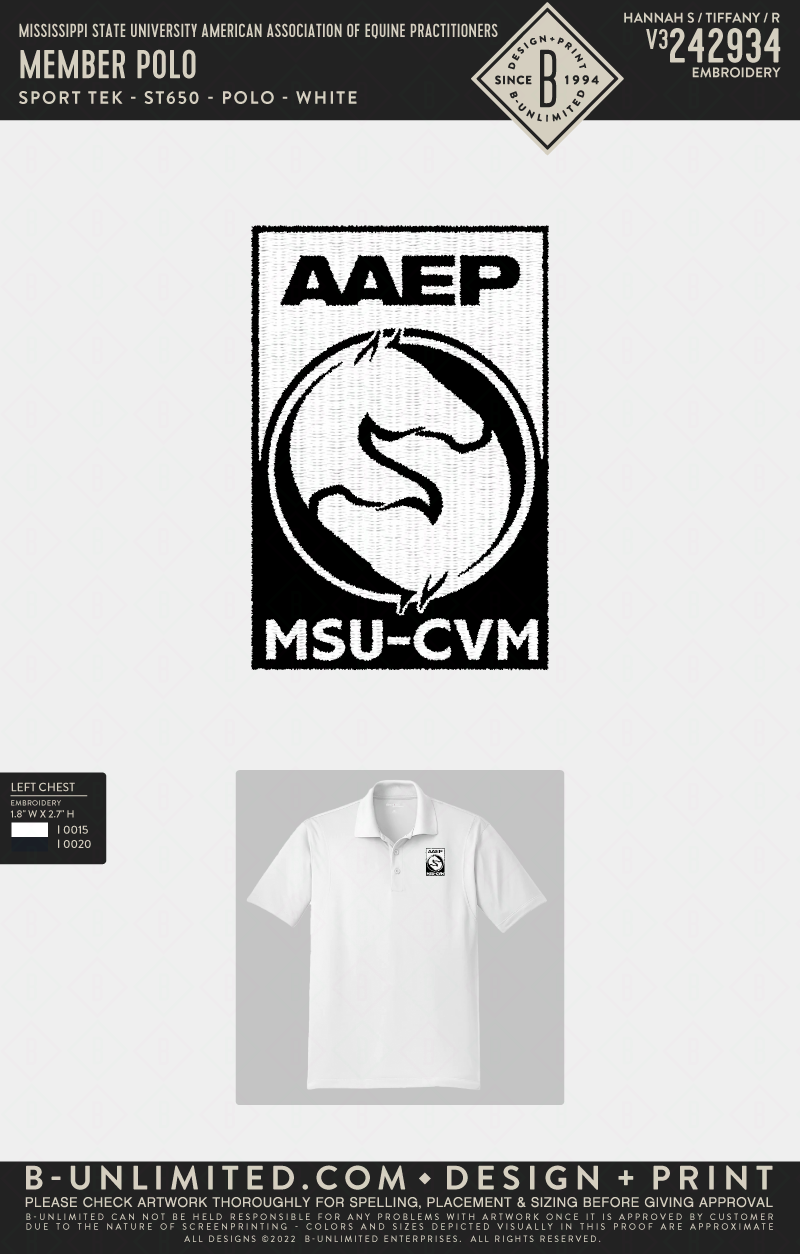 Mississippi State University American Association of Equine Practitioners - Member Polo - Sport Tek - ST650 - Polo - White