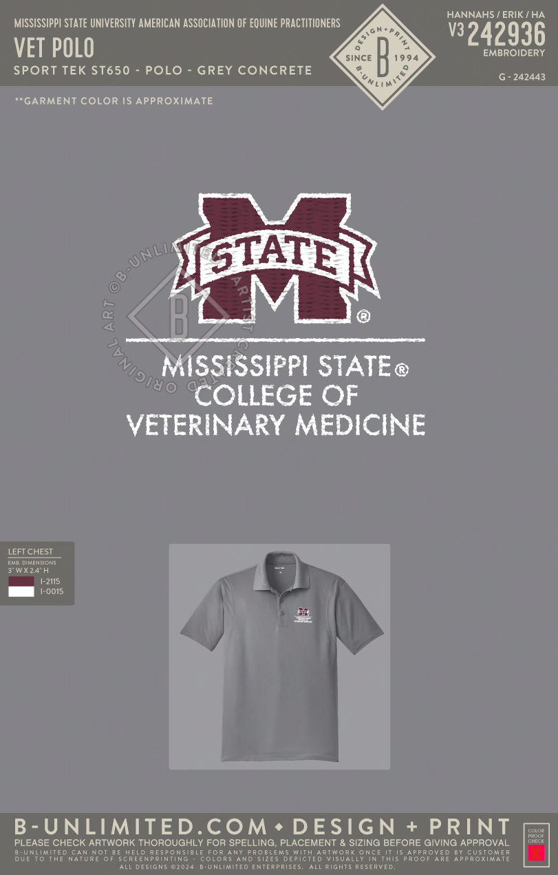 Mississippi State University American Association of Equine Practitioners - Vet Polo - Sport Tek - ST650 - Polo - Grey Concrete