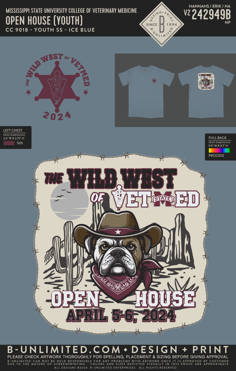 Mississippi State University College of Veterinary Medicine - Open House (Youth) - CC - 9018 - Youth SS Crew - Ice Blue